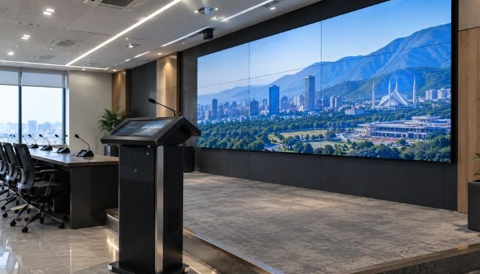Digital Podium & Smart Rostrum Integration with Commercial Video Wall in Pakistan
